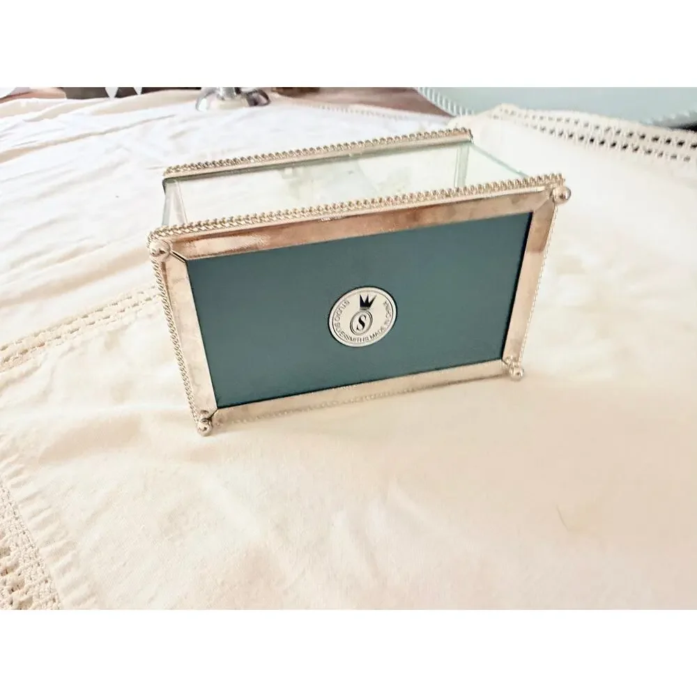 Studio Silversmiths Silver Plated Mirrored Glass Jewelry Box Rope Trim Vintage